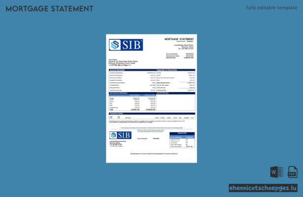 Liberia Sapelle International Bank Liberia Limited Hypothekenabrechnung Word- und PDF-Beispielvorschau